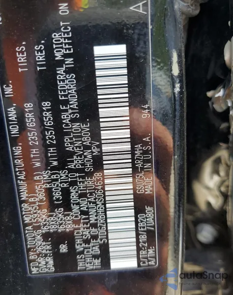 2021 Toyota Highlander Xle из США, поврежденный, VIN 5TDGZRBH6MS064638